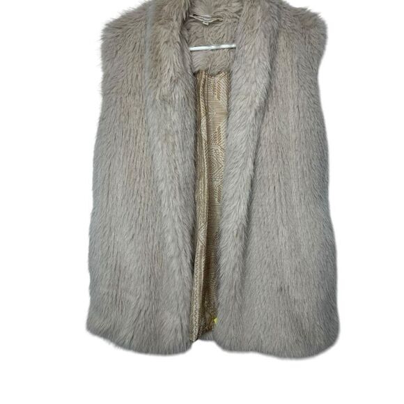 Johnny Was Workshop The Topper Faux Fur Vest Size M Tan Layering Silk Luxury - Picture 5 of 16
